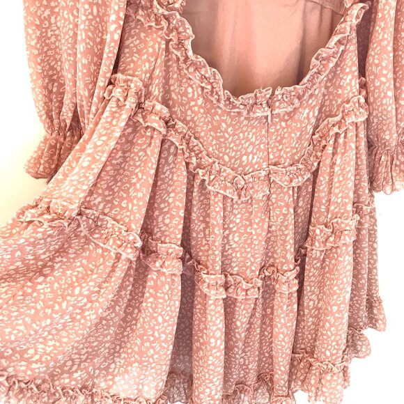 NWT Saints Secrets mini dress pink women's S open back tiered long sleeve party - Picture 3 of 8